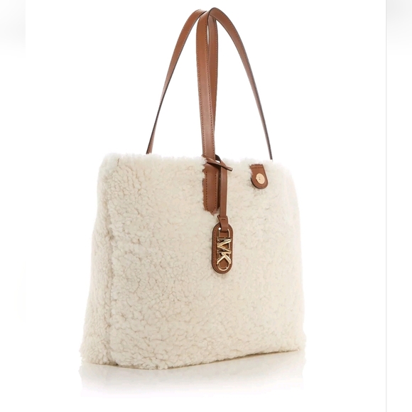 🍂NWT MICHAEL Michael Kors Eliza XL East/West Reversible Leather&Shearling Tote - Picture 1 of 4